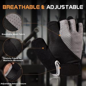 <b>Half</b> Finger Gym Gloves Mesh Breathable Non <b>Slip</b> Fitness Workout Training Unisex Black Gray - Product Image 3