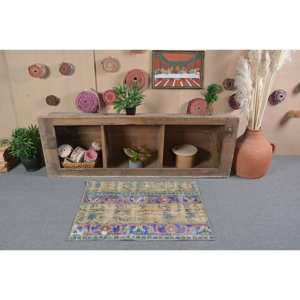 Alfombra de área grande Bohemia clásica turca Vintage 2,5 X 3.4ft Beige azul Patchwork diseño lana Material látex rectángulo pasillo - Product Image 1