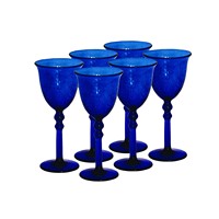 Service de verrerie en verre soufflé bleu foncé et craquelé, collection CANE, 6 pièces, diamètre 9 cm, hauteur 20 cm