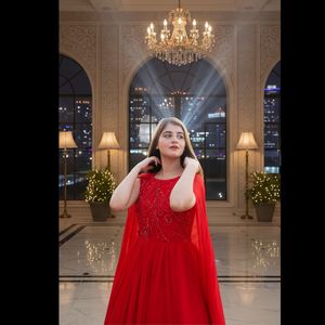 Envío gratis elegante Anarkali rojo gasa capa vestido-venta al por mayor vestido de noche y traje de Graduación - Product Image 1