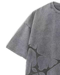 Camiseta Unisex Extra Grande de Algodón Gris Lavado con Estampado Abstracto de Espinas, Estilo Vintage con Lavado Ácido, Hombros Caídos, Estilo Urbano Informal - Product Image 3