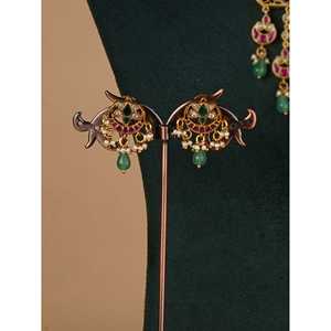 Multicolor Gold Plated Jadau Kundan Necklace Set with <b>Earrings</b> Vintage Fine Jewelry Zircon Base Metal Ladies-MS2258M - Product Image 2