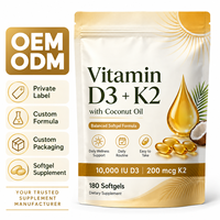 Capsules de Vitamine D3 K2 à Marque Blanche avec Huile de Coco, Complément Alimentaire pour Adultes, 180 Gélules, Nutrition Quotidienne