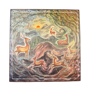 高級両面デザインスカーフ ワンダーランド鹿柄ポリエステルスクエアネックスカーフ プリント入り - Product Image 1