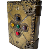 Cahier de notes en cuir véritable couleur anthracite à couverture rigide avec 5 pierres précieuses intégrées sur mesure avec papiers de bord de pont faits à la main