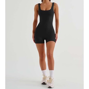 Mono ajustado con logotipo personalizado para mujer, monos con control de barriga, pantalones cortos informales de yoga para entrenamiento, monos al por mayor - Product Image 4