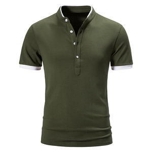 Logotipo personalizado de golf de los hombres para las camisas transpirable de secado rápido cuello redondo de manga corta Dobby tela Casual Color sólido por encargo - Product Image 4