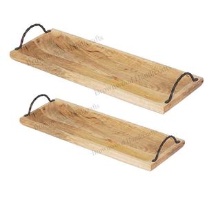 Plateau de service rectangulaire en bois massif durable avec poignées en métal Plateaux en bois de manguier à usage polyvalent à prix d'usine compétitif - Product Image 4
