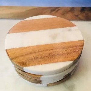 Fabricant en Inde Ensemble de sous-verres en résine de bois avec joint en bois de manguier Marbre et pierre d'agate Dessous de verre en plastique Artisanat - Product Image 2