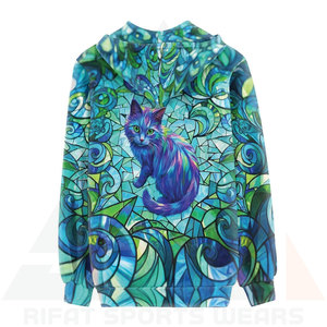 Sweat-shirt à capuche tendance pour femme, hiver, en molleton, motif graphique de chat coloré, motif abstrait en vitrail, manches longues, mode - Product Image 3