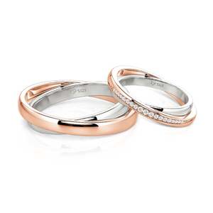 Jeulia Bagues de mariage croisées bicolores plaquées or 14 carats pour couples - Product Image 1