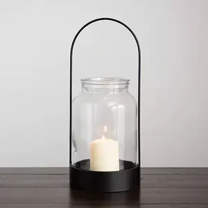 Handmade <b>Black</b> Glass Copper <b>Pillar</b> Home Decoration Aluminum Alloy Metal <b>Candle</b> Holder for Weddings & Christmas Lantern Use - Product Image 1