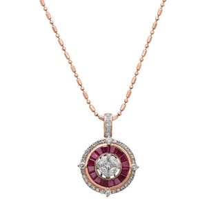 <b>Ruby</b> Emerald Round Lab Grown Diamond 16 Rose Gold Plated Pendant Cuban Link Chain <b>Necklace</b> Hip Hop Iced Gift Women - Product Image 1