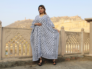 Caftan écologique 100% coton bloc de main imprimé bordure élégante confortable décontracté Boho modeste pur vêtements indiens caftan - Product Image 4