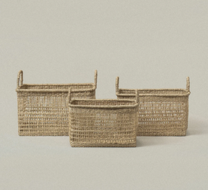 Cesta de almacenamiento de algas marinas rectangulares con asas artesanales de Vietnam - Product Image 1