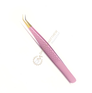 Pinzas de extensión de pestañas de agarre fuerte duraderas de fibra puntiaguda de aislamiento rosa de 45 grados personalizadas de etiqueta privada de acero inoxidable - Product Image 6