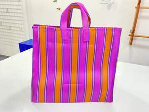 Sacs fourre-tout cosmétiques de plage en nylon recyclé personnalisés écologiques Pochettes à provisions tissées à rayures à la mode avec fermeture éclair réutilisable - Product Image 6