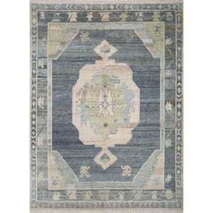 Alfombra de Lana Afgana Azul Tomillo Hecha a Mano para Sala de Estar con Medallón, Alfombra Rectangular para Pasillo con Patrones Abstractos, Modelo Lsea-1003 - Product Image 1