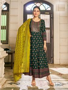 14kg <b>Rayon</b> Foil Print Anarkali Gown with Chanderi Dupatta Plain Georgette <b>Fabric</b> Collection for Women's Dress - Product Image 6