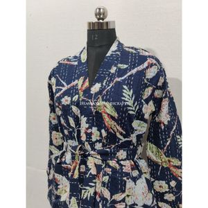 Peignoir court et long pour femmes, Kantha, tissé à la main, coton, hiver, imprimé Floral, veste ethnique, vente en gros - Product Image 4