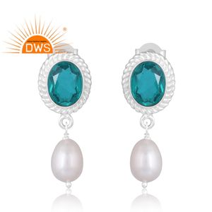 Diseño caliente plata esterlina natural doblete Santamaria aguamarina cuarzo y Perla pendiente de piedras preciosas fabricante de joyería personalizada - Product Image 1