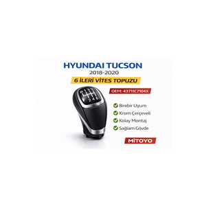 2018-2020 Hyundai Tucson 5-Speed <b>Gear</b> Shift <b>Knob</b> Black Chrome Compatible 43711C72104X Leather and Plastic Material - Product Image 3