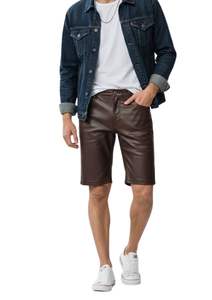 Pantalones Cortos Clásicos de Cuero Genuino para Hombre, Cinco Bolsillos, Color Marrón Oscuro, para Ropa Urbana - Product Image 4