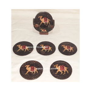 Juego de posavasos de piedra jabonera natural de la mejor calidad y durabilidad, de forma redonda con diseño pintado de camello, para decoración del hogar y hoteles. - Product Image 2