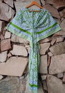 Caftan en coton pour femmes robe Maxi d'été confortable avec impression de bloc de main couverture de plage vêtements de nuit pour vêtements décontractés en Inde - Product Image 5