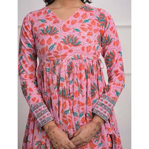 Robe longue rose en coton imprimé Angrakha, taille empire, style bohème décontracté, respirante, longueur ras du sol, pour femme de bureau, taille XL, ODM - Product Image 2