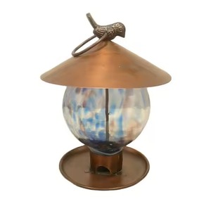 Comedero de pájaros de Metal con acabado de cobre antiguo, cúpula de cristal con anillo colgante de pájaro para interior, exterior, balcón, jardín, comedero para pájaros - Product Image 1