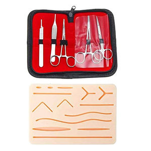 Kit complet de pratique de suture manuelle avec outils en acier inoxydable, coussinet de pratique en peau synthétique, certifié MOL pour la formation clinique - Product Image 1