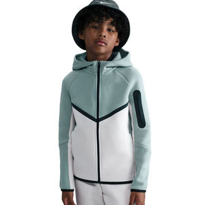 Sweat à capuche respirant en molleton technique à motif écossais pour enfants, garçons et filles, fermeture éclair, sweat-shirt décontracté à capuche, haut d'hiver, 100% coton, uni teint - Product Image 1