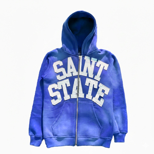 Wholesale High Quality 100% Cotton Winter Embroidered <b>Sun</b> Faded Wash French Terry <b>Spray</b> Washed Zip-Up Hoodie for Men - Product Image 1