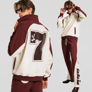 Chaqueta de lana de algodón con media cremallera personalizada Unisex, conjunto de pantalones de chándal apilados acampanados, chándal de gran tamaño con estampado de pantalla para hombres de alta calidad - Product Image 1