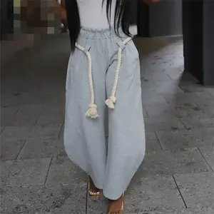 Pantalones Harem de Color Sólido para Mujer, Cintura Alta, Corte Holgado con Decoración de Borlas, Pantalones Casuales Transpirables de Cintura Media - Product Image 1