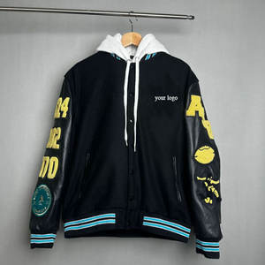 Veste universitaire pour homme, fabricant OEM, veste de baseball chaude d'hiver, bomber, manches en cuir, logo brodé - Product Image 6