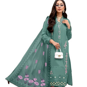 El último diseñador Faux Georgette bordado secuencia trabajo Salwar traje indio y paquistaní ropa por Fab Zone - Product Image 1