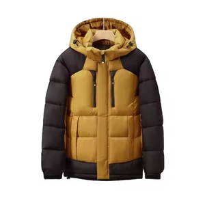 Veste matelassée pour homme à blocs de couleur, imperméable et respirante, avec capuche, fermeture éclair, col montant, doublure en coton et décoration vintage - Product Image 1
