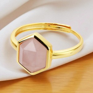 925 Argent Hexagone Rose Quartz Gemstone Bague Réglable Bijoux En Gros - Product Image 1