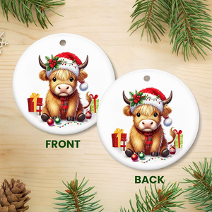 Decorazioni Natalizie in Ceramica <span class=keywords><strong>con</strong></span> Motivi Personalizzati, Ornamenti a Forma di Mucca Highland, Regali per Mamma, Papà e Famiglia - Product Image 5