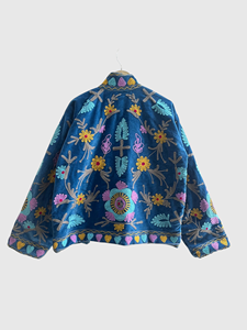 Veste en velours brodée de fleurs, col mandarin, manches longues, style Prairie Chic, vêtements d'automne pour femmes, grande taille - Product Image 2