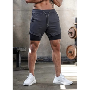Men's Solid Casual Double <b>Layer</b> Quick Dry Gym Fitness Jogging Shorts with Pocket Eco-Friendly Wholesale 2025 - Product Image 6
