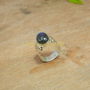 Bague en labradorite naturelle, argent sterling 925 et laiton, bague de promesse statement pour elle, bijoux en labradorite, cadeau pour femme, unisexe - Product Image 6