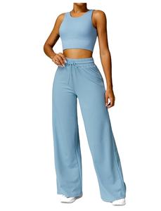 Pantalon de survêtement pour femme, taille mi-haute, devant plat, coupe régulière, été, avec poches, tissu éponge écologique, style décontracté - Product Image 5