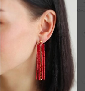 Boucles d'oreilles à pampilles perlées rouge et or/Boucles d'oreilles à franges en perles de rocaille Boucles d'oreilles à pampilles perlées vert émeraude de qualité - Product Image 1