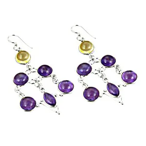 Bijoux en argent 925 pour femmes, élégantes boucles d'oreilles pendantes en améthyste, accessoire de mode - Product Image 3