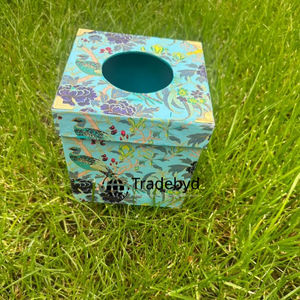 Porta Cajas de Pañuelos de Madera Cuadrada Hecha a Mano con Esmalte Impreso Ecológico para el Hogar, Hotel o Restaurante - Product Image 1