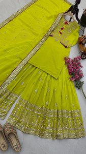 Women's Designer Party <b>Top</b> Sharara & Dupatta Set New Georgette Embroidered Indian & Pakistani Clothing - Product Image 6