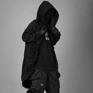 OEM Cyberpunk Black Hooded Canvas <b>Techwear</b> <b>Jacket</b> with Multi-Pocket Cargo Design Waterproof & Breathable Outdoor Clothing - Product Image 5